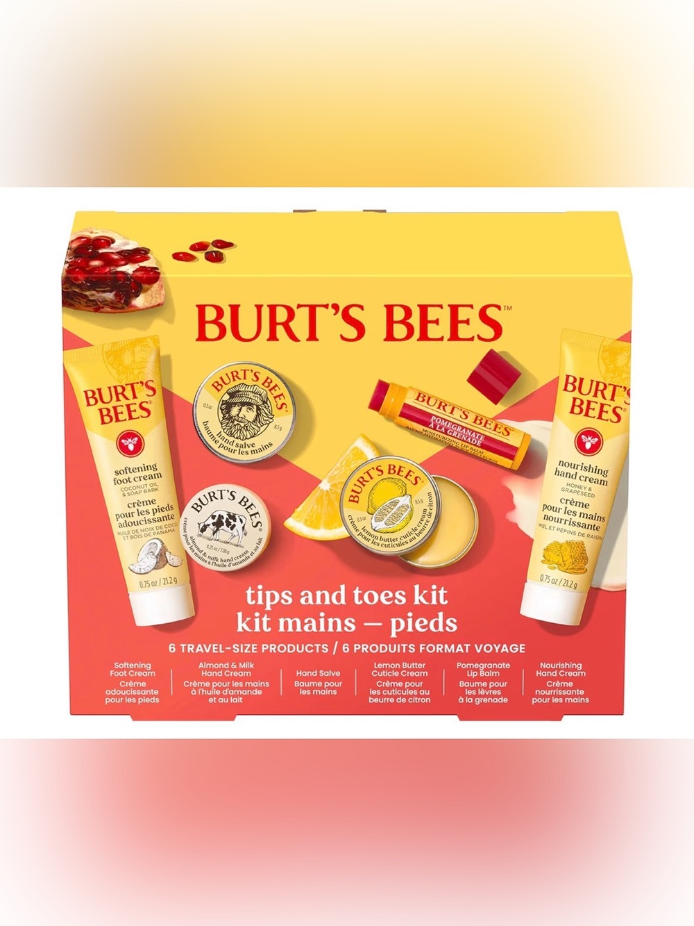 NEW UNOPENED Burt's Bees Travel Tips & Toes Kit - Yellow & Red Packaging